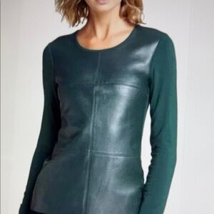 Bailey 44 Dark Green Long Sleeve Faux  Leather Front Top (S)